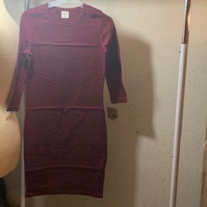 Touched by Nature Women's Burgundy 3/4 Sleeve Organic Cotton Midi Dress XS NWT